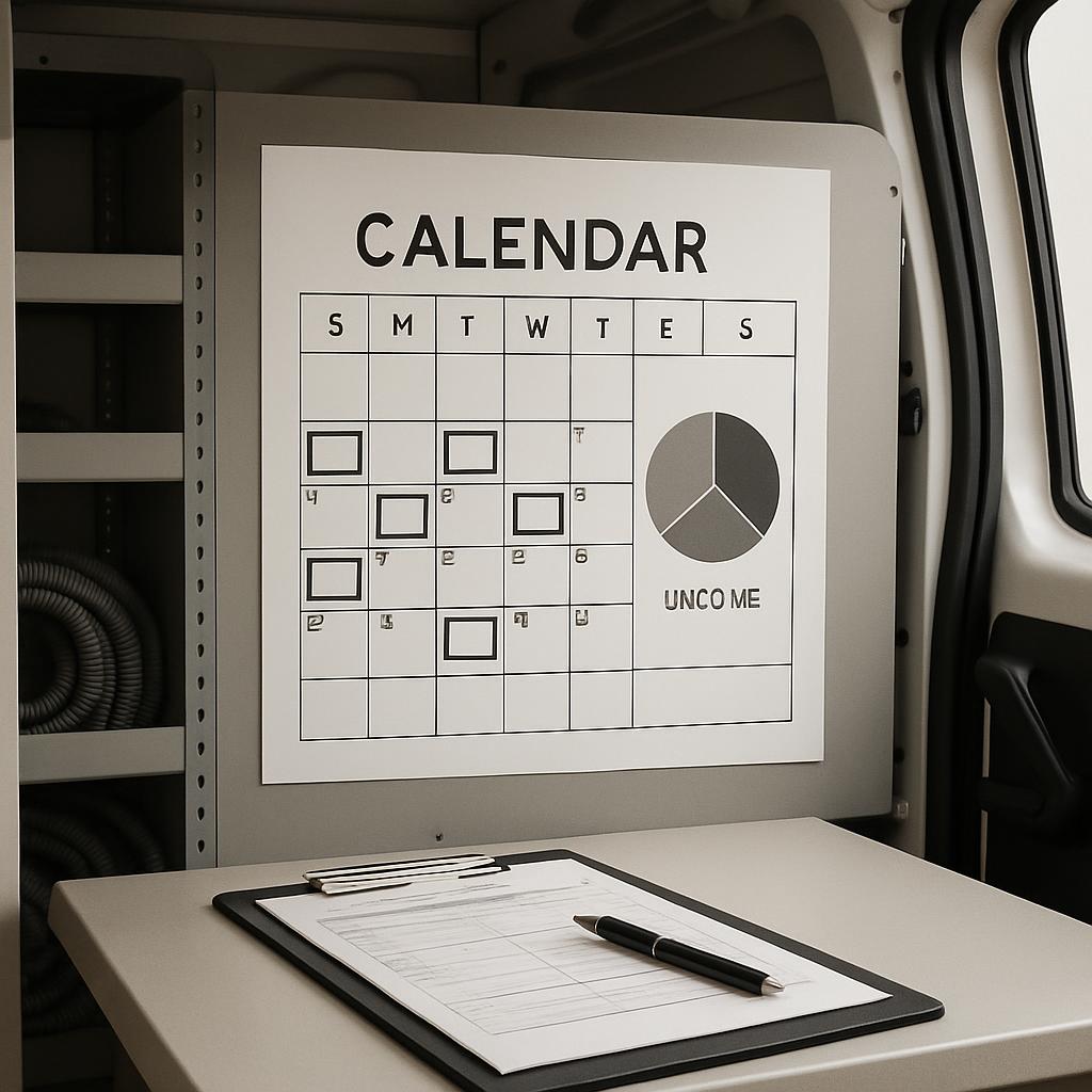 Calendar and clipboard in a workspace.